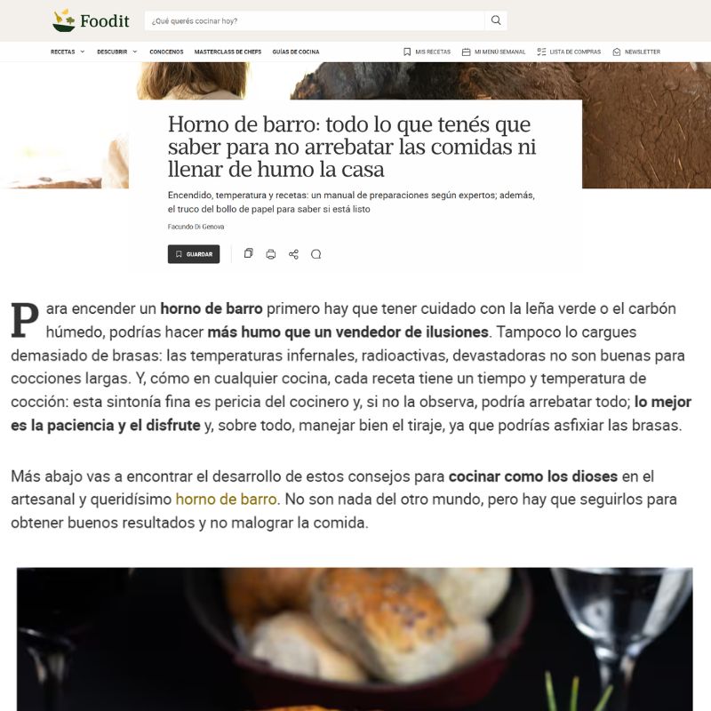 Miniautra de la nota de La Nación Foodit con reseñas de la prensa sobre el Horno de Barro de La Capitana.