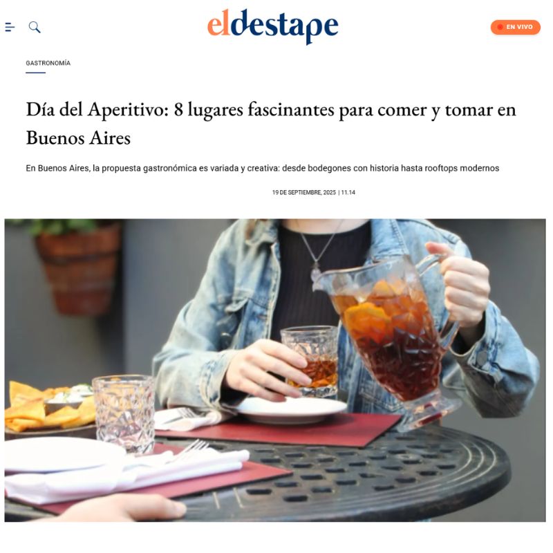 Miniautra de El Destape Web con reseñas de la prensa que incluye a La Capitana como lugar fascinante para el aperitivo.