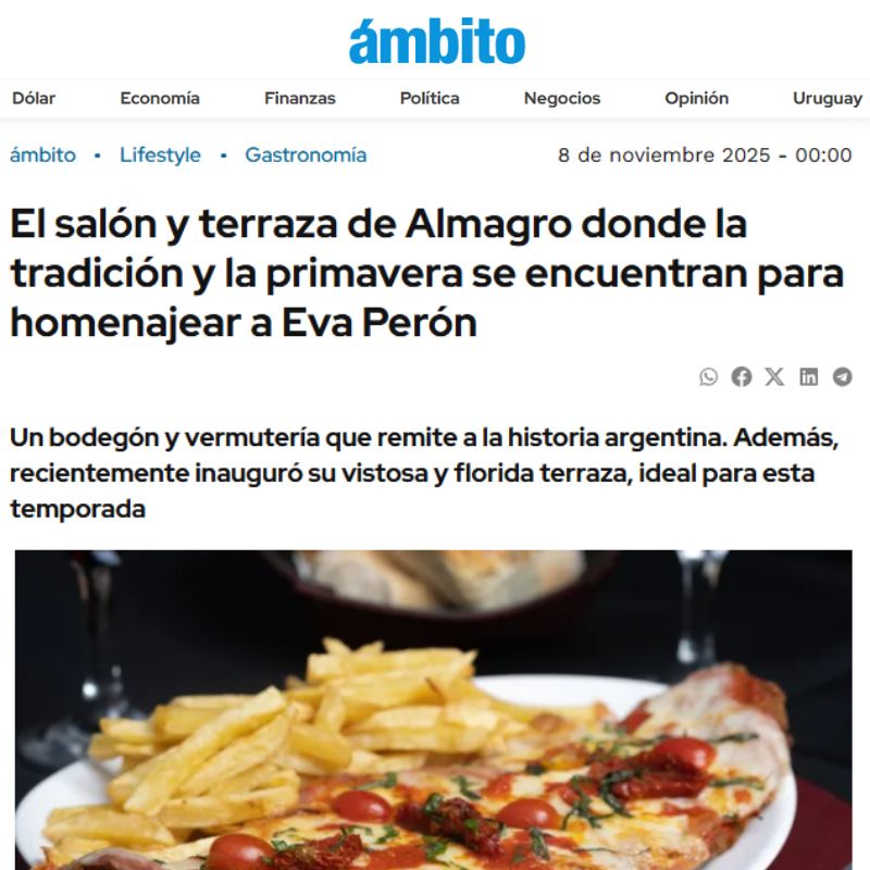 Ámbito: La Terraza de La Capitana Homenaje a Eva Terraza La Capitana Almagro homenaje a Eva Perón reseña Ámbito Financiero